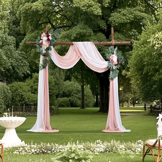 VEVOR Artificial Wedding Arch Flowers Kit, Pink Wedding Arch Flowers with Drapes Kit- 2 Pcs Floral Arrangement, 2 Pcs Sheer Drapes, for Ceremony Bouquets Reception Backdrop Decoration（No include wood）