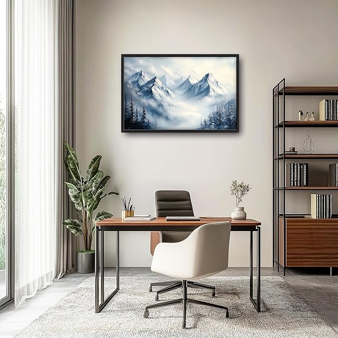 Snow Mountain Large Wall Art Framed Wall Decor for Living Room, Mountains Pictures Oversized Canvas Print Painting Modern Extra Large Framed Artwork for Bedroom Office Home Decor 36"x24"