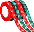 Christmas Ribbons, DECYOOL 4 Rolls 100 Yards Christmas Snowflake Ribbons for Gift Wrapping, 15mm Wide Red and Green Satin Ribbon for Festival Holiday Party Decorations DIY Crafts