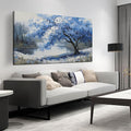 JuhaiArt Scenery Picture Wall Decorations Large Tree Wall Art Blue Canvas Wall Art for Living Room Bedroom Office White Poster 29"x 59"