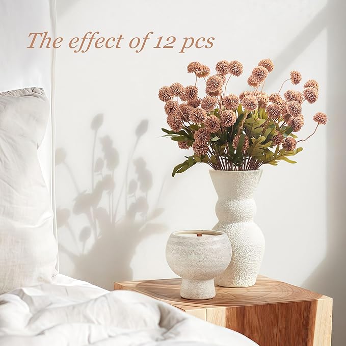 SITUMEIZI Taupe Pompon Mum Artificial Flowers Taupe Faux Silk Mums Mini Chrysanthemum with Stems 6Pcs for DIY Wedding Centerpieces Floral Arrangements