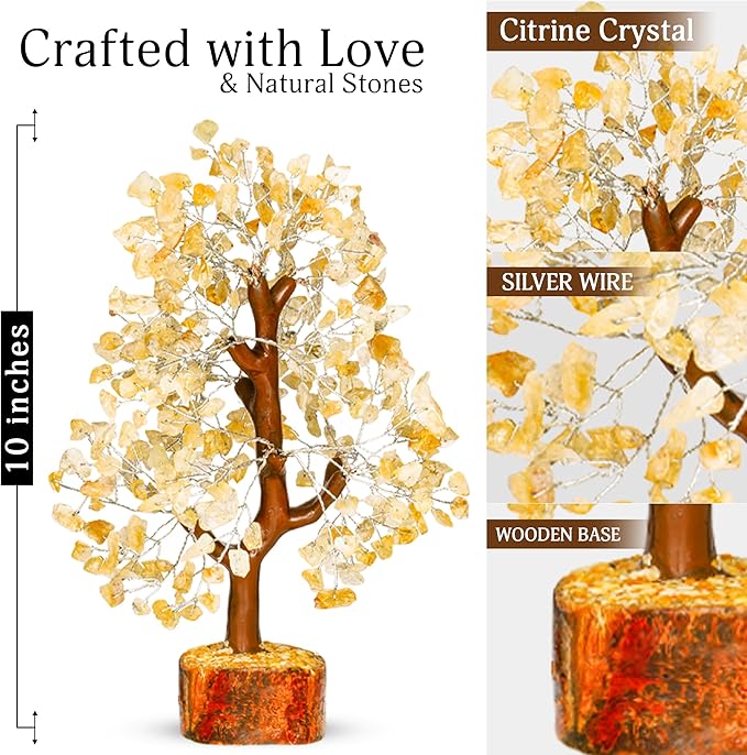 Citrine Crystal Stone - Crystals Tree, Gem Tree, Bonsai Trees, Tree for Home, Crystal Tree of Life, Meditation Accessories, Fake Bonsai, Crystal Tree for Positive Energy, Arbol De La Abundancia