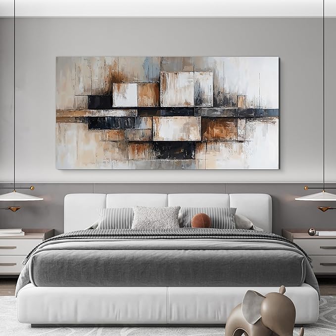Modern Abstract Geometric Oversized Wall Art Decor For Living Room Modern Abstract Beige And Black Wall Art Geometric Decorations Prints Wall Art For Bedroom And Office Wall Decor 29 X 58 Inch
