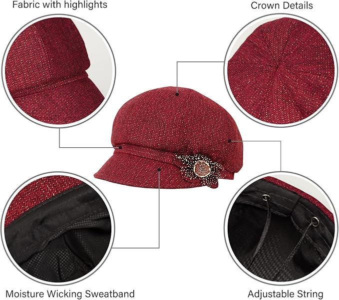 Women Retro Classic Visor Newsboy Cabbie Cap Beret Hats with Flower Buckle for Woman Ladies