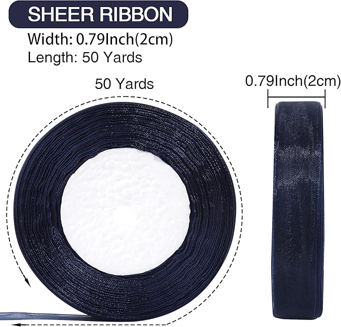 3/4 Inch x 50 Yards Sheer Organza Ribbon Chiffon Ribbon for Gift Wedding Flower Bouquet Wrapping Decorations Crafts(Navy Blue)