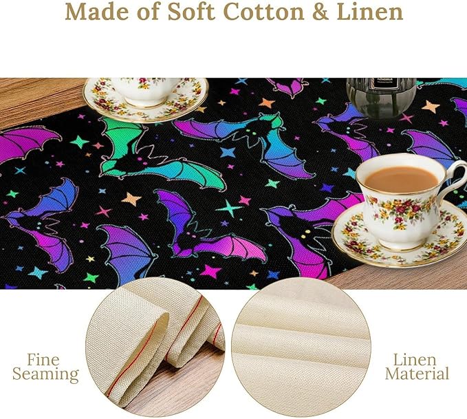 Gothic Table Runner,Colorful Bat Star Pattern Table Runner for Home Kitchen Table Dining Garden Farmhouse Wedding Party Decor 13x70 Inch