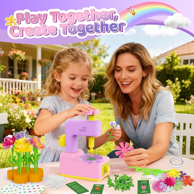 Kiditos DIY Flower Maker Toy Kit – Fabric Flower Bouquet Machine with Accessories, Creative Arts & Crafts Activity Set – Birthday Present, Party Favor & Christmas 2025 Holiday Gift for Kids Ages 3+