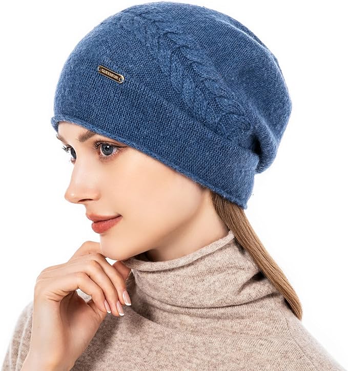 QUEENFUR Knit Slouchy Beanie Hats for Women Cashmere Ski Cap Knitted Wool Soft Warm Winter Hat
