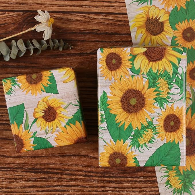 Aimyoo Sunflower Floral Wrapping Paper Jumbo Roll 17 in x 60 ft, Yellow Flower Gift Wrap for Wedding Bridal Shower Women Birthday