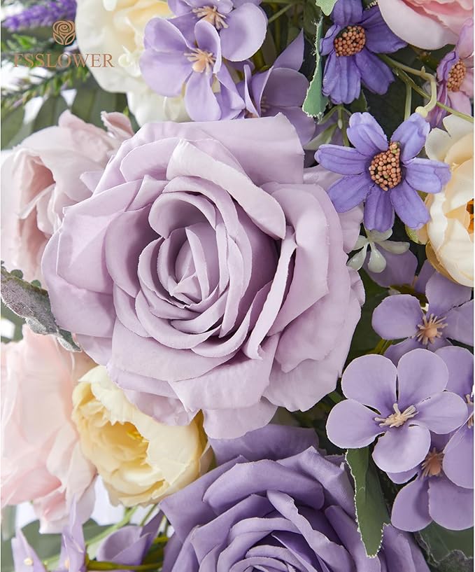 Wedding Arch Flowers with Drapes Kit (Pack of 5) - 2pcs Artificial Lilac Deluxe Swag with 3pcs Sheer Drapes for Wedding Ceremony Backdrop Rose Floral Decoration Arbor Reception