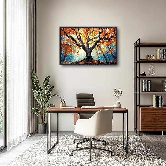 Extra Large Tree of Life Framed Wall Art for Living Room,Fall Autumn Forest Sunrise Landscape Pictures Wall Decor,Nature Canvas Print Painting Modern Artwork Bedroom Office 36L x 24W