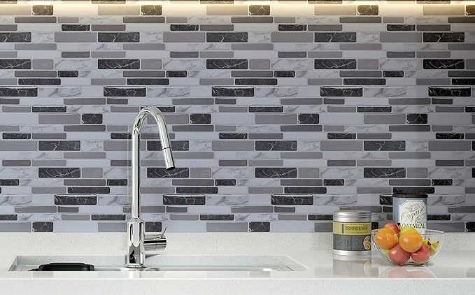 Art3d 12"x12" Peel and Stick Backsplash Tile for Kitchen, Marble Grey (6-Sheet)