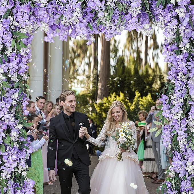 Duovlo 4Pcs 6.6Ft/Piece Imitation Silk Wisteria Garland Hanging Flower Vine for Home Outdoor Garden Ceremony Wedding Arch Floral Decor (Light Purple)