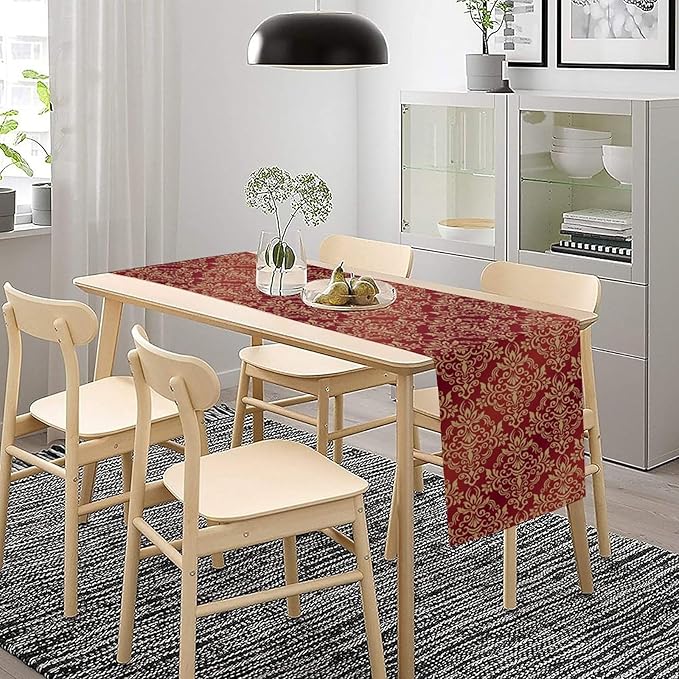 Red Damask Table Runner,Gothic Antique Victorian Floral Boho Table Runner for Home Kitchen Table Dining Garden Farmhouse Wedding Party Decor 13x120 Inch
