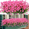 24 Bundles Artificial Flowers, Fake Artificial Greenery UV Resistant No Fade Faux Plastic Plants for Wedding Bridle Bouquet Indoor Outdoor Home Garden Kitchen Office Table Vase (Pink)