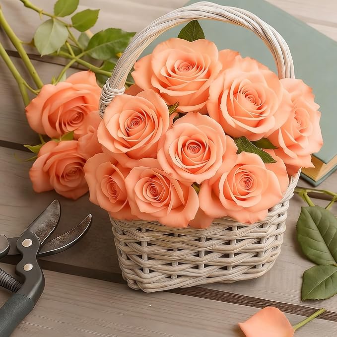 Tangerine Pink Roses Artificial Flowers 15 PCS, Fake Roses Silk Flowers with Long Stems, Faux Rose for Wedding Centerpieces, Home Decor, Party Decor, DIY Bouquet (Tangerine Pink)