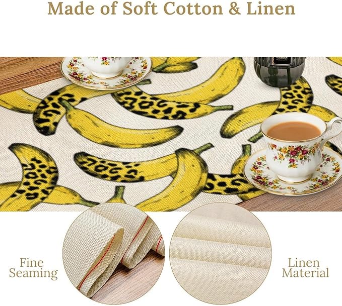Banana Fruit Table Runner, Kitchen Dining Table Decor,Tropical Fruit Palm Leaves Table Runners for Indoor Outdoor Home Farmhouse Holiday Wedding Birthday Party Decoration, 13 x90 Inch