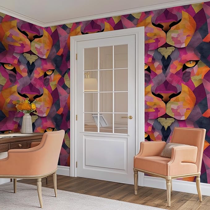 Floral Peel and Stick Modern Animal Wallpaper Whimsical Lion Removable Colorful 17.7" x 118.11" Wall Paper Watercolor Self Adhesive Contact Paper for Classroom Bedroom Laundry Room Bathroom