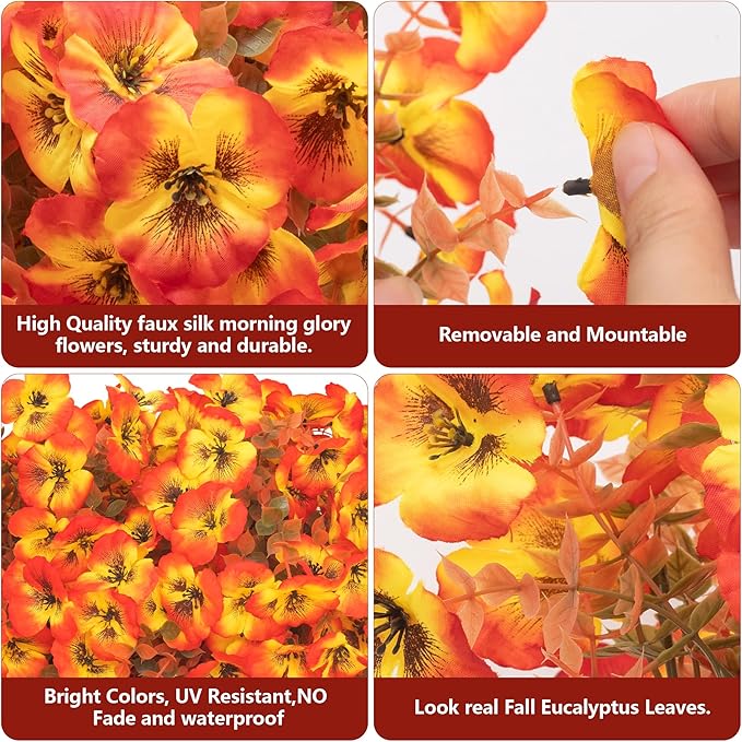 Artificial Flowers Fake Fall Plants for Outside Winter Chrsitmas Decoration, 12 Bundles Silk Fall Mums with Eucalyptus Leaves Fake Plants for Autumn Porch and Home Patio Yard Weeding Decor