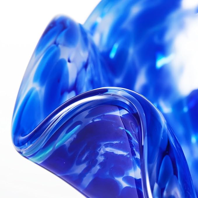 Luxury Lane Hand Blown Cobalt Blue Confetti Art Glass Flower Vase for Home Decor 10 inch Tall Centerpiece Table Decoration