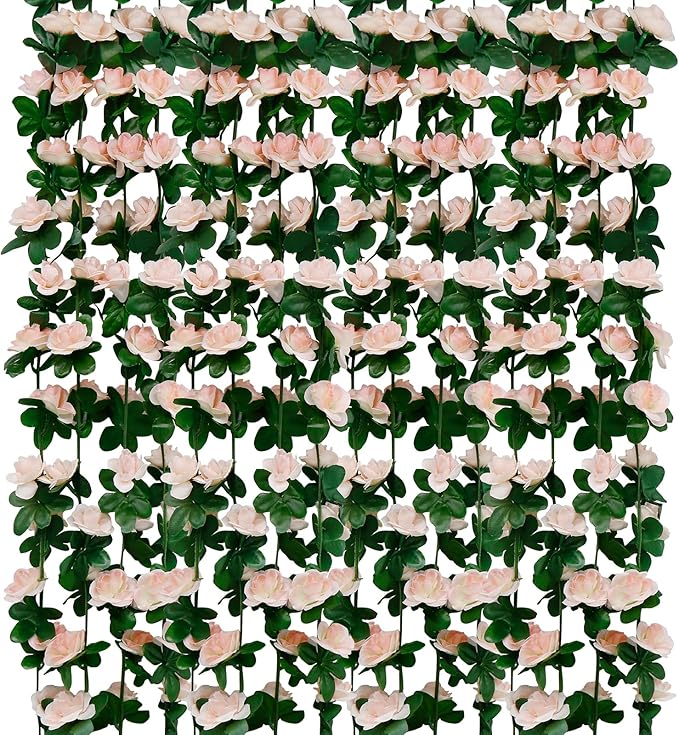12 PCS 98.4 FT Artificial Flower Garland Rose Garland for Wedding Room Decor（12,Light Pink）