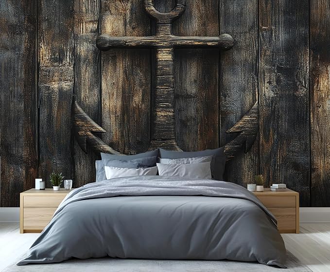 Nautical Anchor Wall Mural, Coastal Style Anchor 3D Wall Murals, Ocean Nautical Wallpaper Mural, for Living Room Bedroom Large Wallpaper Indoor Decor 157.5" W x110.3 H