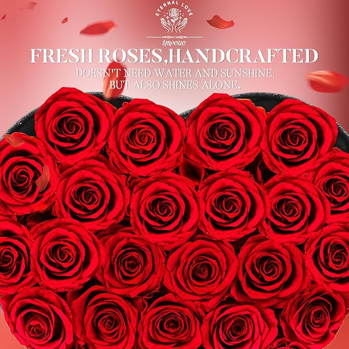 Preserved Rose in Heart Shape Box, 27 Forever Flowers, Eternal Roses, Birthday Gifts for Women, Wife, Her, Mother's Day -Red