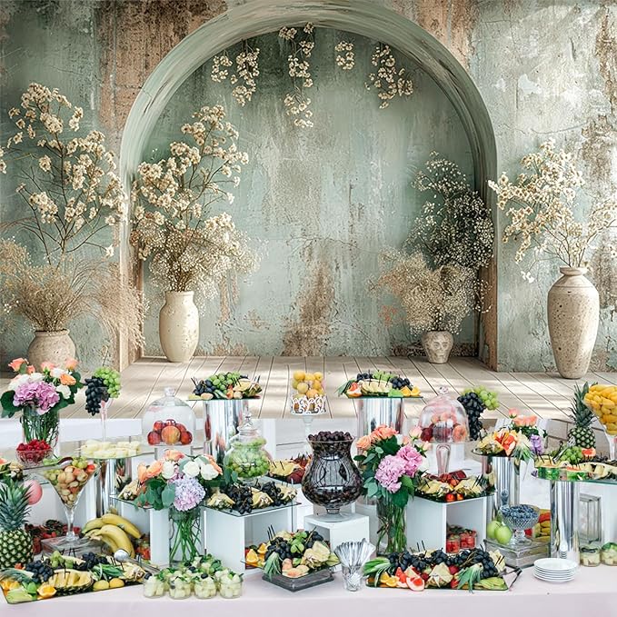 Baocicco 12x8ft Vintage Flower Wall Backdrops for Photography Mint Green Ancient Background Cloth Victoria Floral Bridal Shower Honeymoon Travel Vocation Props Wedding Engagement Party Banner Props