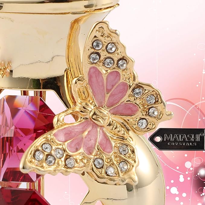 Beautifully Crafted Tulips in A Vase Table Top Ornament Dipped in 24k Gold Plating Made with Genuine Matashi Crystals (Butterfly, Red Crystal)