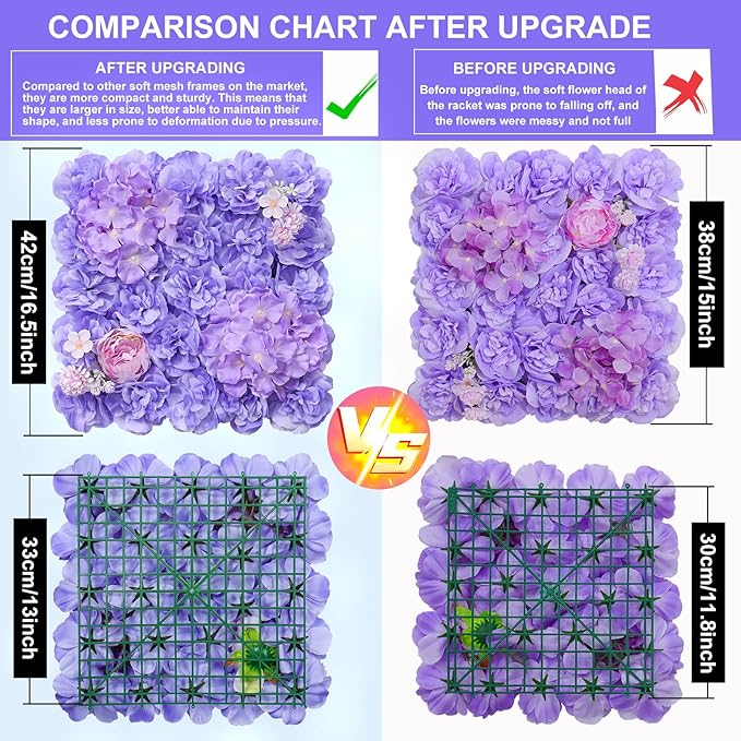 Flower Wall Backdrop 16.5''*16.5'' 12Pcs Artificial Floral Wall Panel 3D Silk Rose Decor for Wedding Home Thanksgiving Day Event Birthday Party Decoration