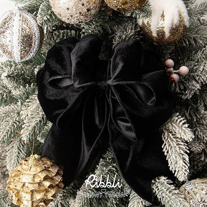 Ribbli Black Velvet Wired Ribbon 4 Inch Velvet with Satin Christmas Ribbon for Gift Wrapping Christmas Tree Decoration Crafts Wreaths Supplies-Continuous 10 Yards