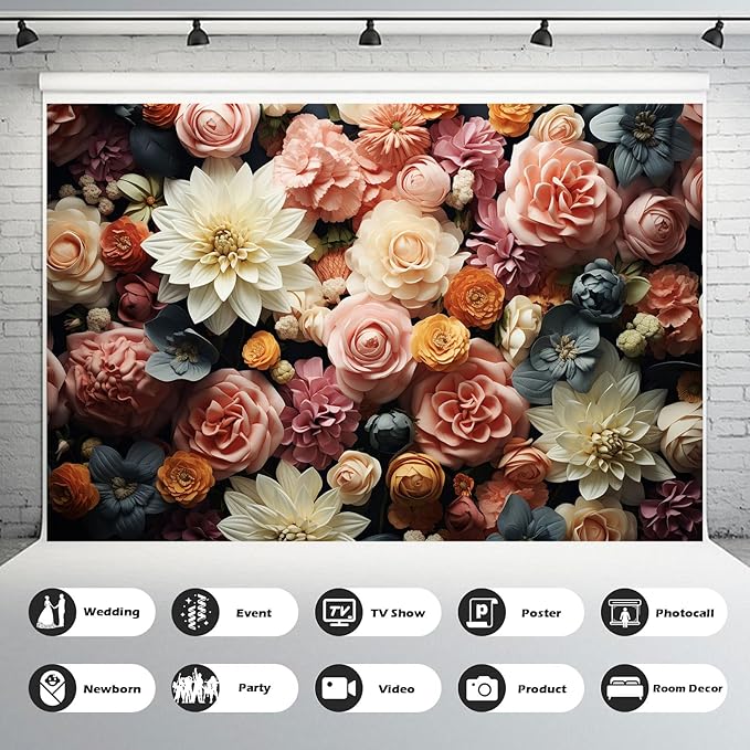 Floral Backdrop Full Glory Vibrant Blossoms Various Flowers Photography Background Idyllic Romantic Floral Theme Party Anniversary Wallpaper Adult Artistic Portrait Photo Studio Props 10x6.5ft
