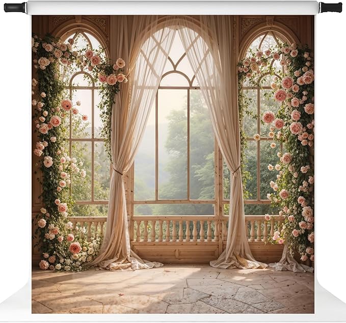 Kate Flower Wall Backdrops for Photography Arch Photo Background Window Curtain Wedding Photo Prop, 8x8ft