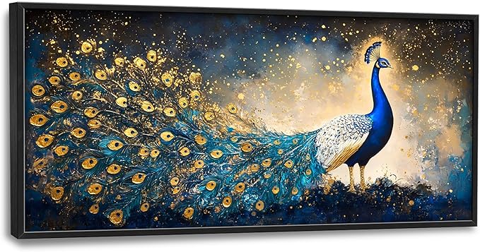 Peacock Large Wall Art Framed Gold Wall Decor for Living Room Mountain Peacock Pictures Oversized Canvas Print Painting Modern Extra Large Framed Artwork for Bedroom Office Home Decor 60"x30"