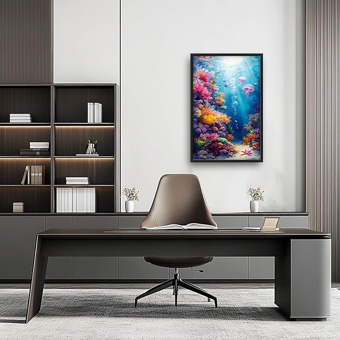 Ocean Large Wall Art Nautical Coral Sealife Pictures Wall Decor Undersea Canvas Seascape Print Painting Modern Artwork Home Decoration for Entrance Living Room Bathroom Bedroom Office Framed 36"x24"