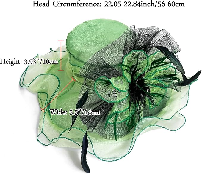 Organza Derby Hats for Women Wide Brim Fascinator Hat Rose Flower Wedding Tea Party Hat