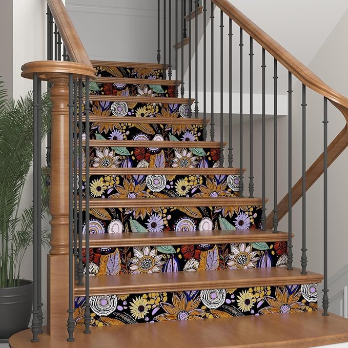 Dark Boho Wallpaper Peel and Stick,Vintage Black Yellow Purple Floral Contact Paper, Botanical Flowers Retro Wall Paper Self Adhesive Removable Waterproof for Walls Shelves Cabinet Table 17.5" x 118"