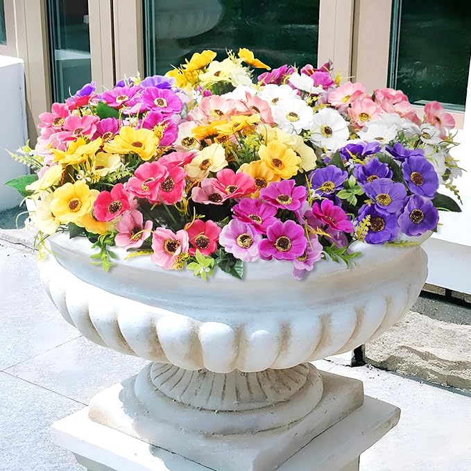 Ouddy Decor 12 Bundles Artificial Flowers for Outdoors Decoration, Fake Daisy Silk Flowers UV Resistant Artificial Plants for Spring Summer Garden Porch Window Box Room Home Decor, Fuchsia
