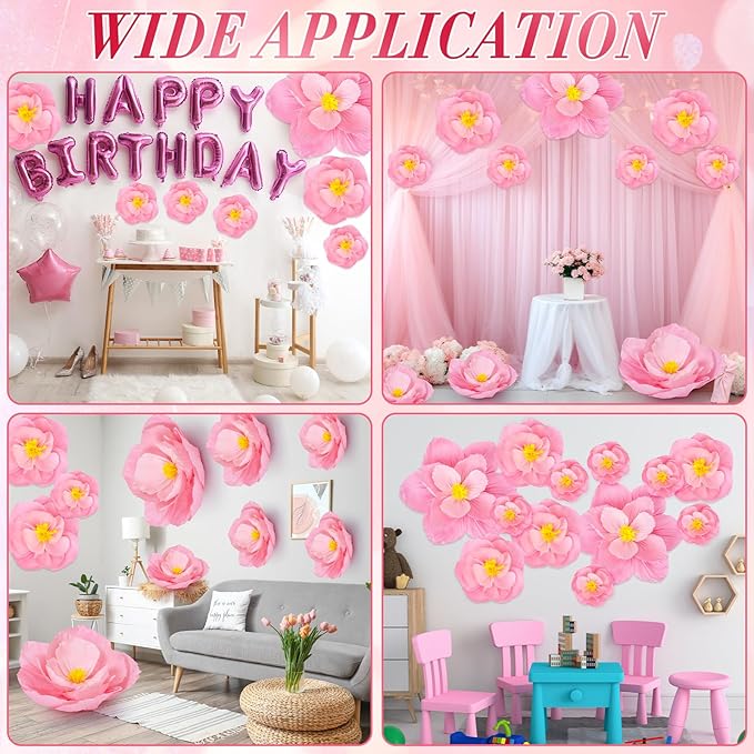 Giant Paper Flowers Artificial Large Paper Flower Decoration for Handcrafted Wall Backdrop Christmas Mexican Wedding Graduation Bridal Shower Birthday Party Supplies(Gradient Pink,24 Pcs)