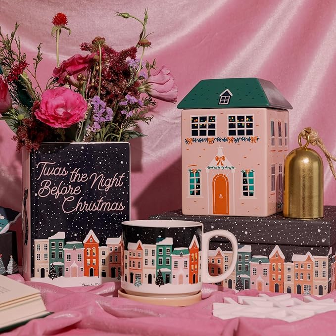 Steel Mill & Co Original Large Book-Shaped Decorative Vase, Ceramic Vases for Home Decor, Cute Bookshelf Decor, Unique Vase for Book Lovers, TWAS The Night Before Christmas
