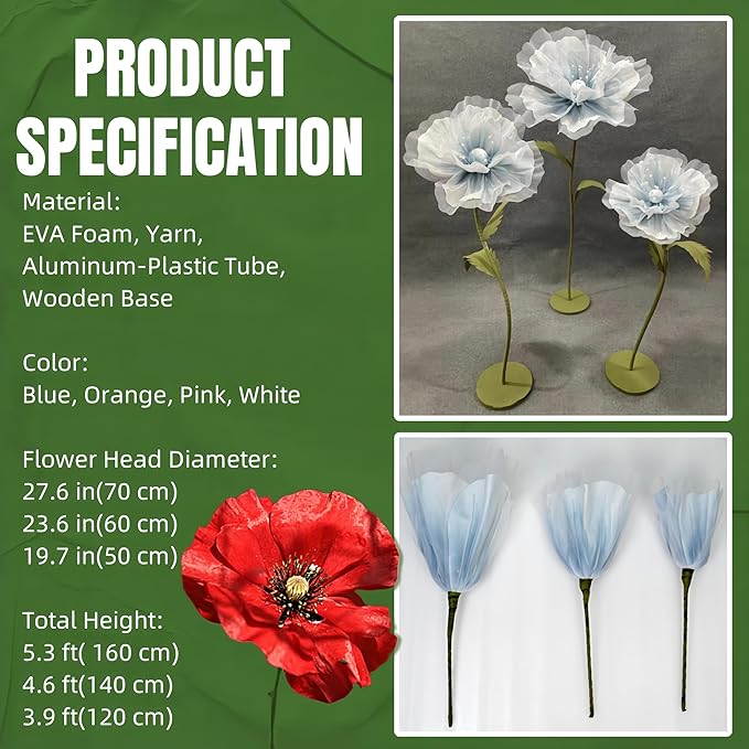 Large EVA Artificial Flower, 5.3ft Giant Flower Backdrop Decorations for Wedding Birthday Christmas Party Photography Mall Shop Window Display Home Decor Props, Orange