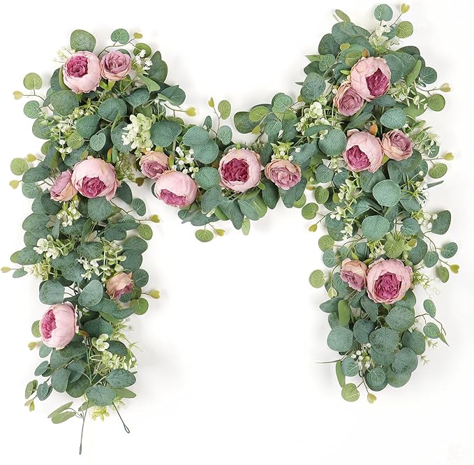 SOMYTING 2 Pack 13FT Flower Garland, Artificial Rose Vine Fake Flower Garland Silk Rose Peony Hanging Vine Faux Floral Garlands for Wedding Party Arch Table Wall Backdrop Decoration (Vintage Pink)