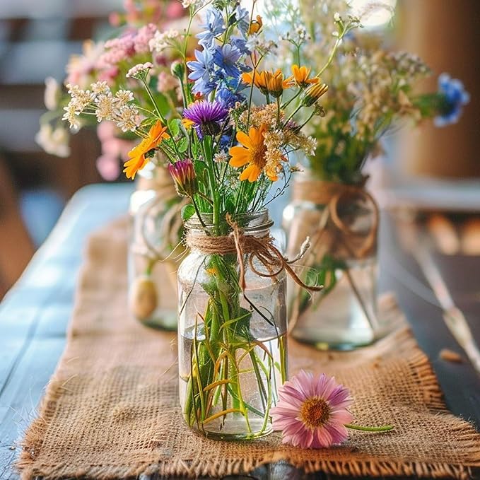 Vintage Glass Flower Vase，3 Pack Farmhouse Transparent White Glass Centerpiece Vases Mason Jars for Weddings, Parties & Home Decor Bulk (3, Transparent)
