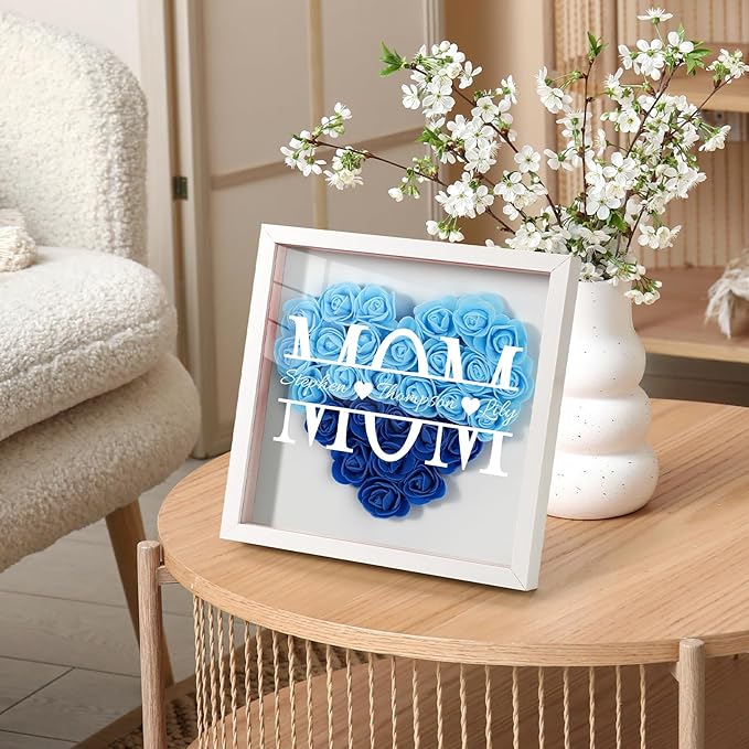 Mom We Love You - Personalized Flower Shadow Box with Names, Christmas Mothers Day Flower Box Gifts for Mom (Style 1-Mom with Names)