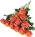 ATFL Fake Sunset Red Roses Artificial Flowers Bulk,Floral Diameter 4'',12 Pcs Artificial Silk Roses Flowers with Stems for Wedding Arrangement Centerpieces Party Home Table Decorations (Orange & red)