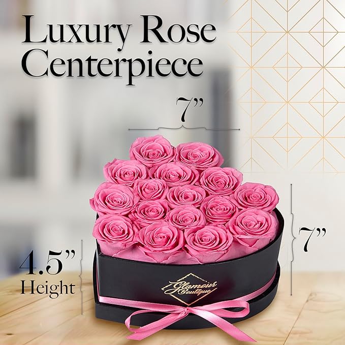 GLAMOUR BOUTIQUE 16 Flower Forever Heart Shape Box - Preserved Roses Gift for Her, Preserved Flowers, Pink
