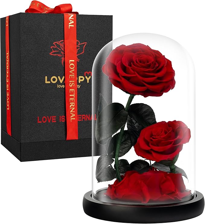 Eternal Flower in a Glass Dome: Preserved Rose - The Perfect Forever Infinity Rose Gift for Her on Valentine's Day, Mother's Day, Birthday, Anniversary, Wedding, and Christmas (9 inch)