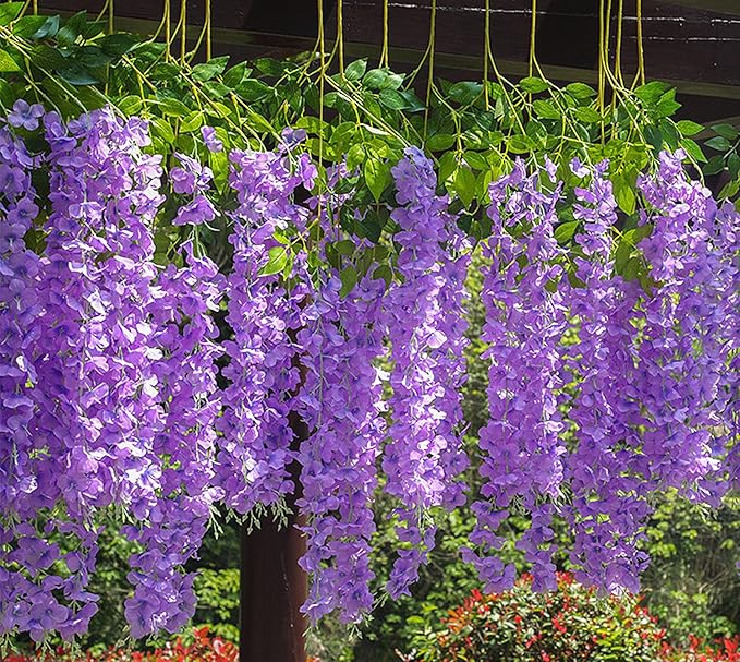Artificial Flowers Hanging Flowers, Fake Garland Silk Vines Rattan String Decor for Home Wedding Arch Wall Garden Greenery Bedroom Outdoor Office Party Decoration (12, Purple)