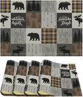 Rustic Cabin Placemats Bear Deer Moose Hunting Plaid Check Art Printed Dining Table Mats Set of 4 for Home Kitchen Holiday Picnic Party Decor 12x18in