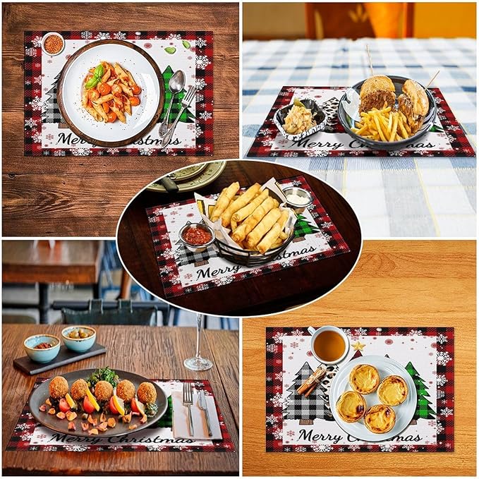 Christmas Tree Placemats Red Country Farmhouse Buffalo Plaid Winter Snowflake Christmas Tree Placemats Table Kitchen Dining Party 12x18 Inch Set of 6